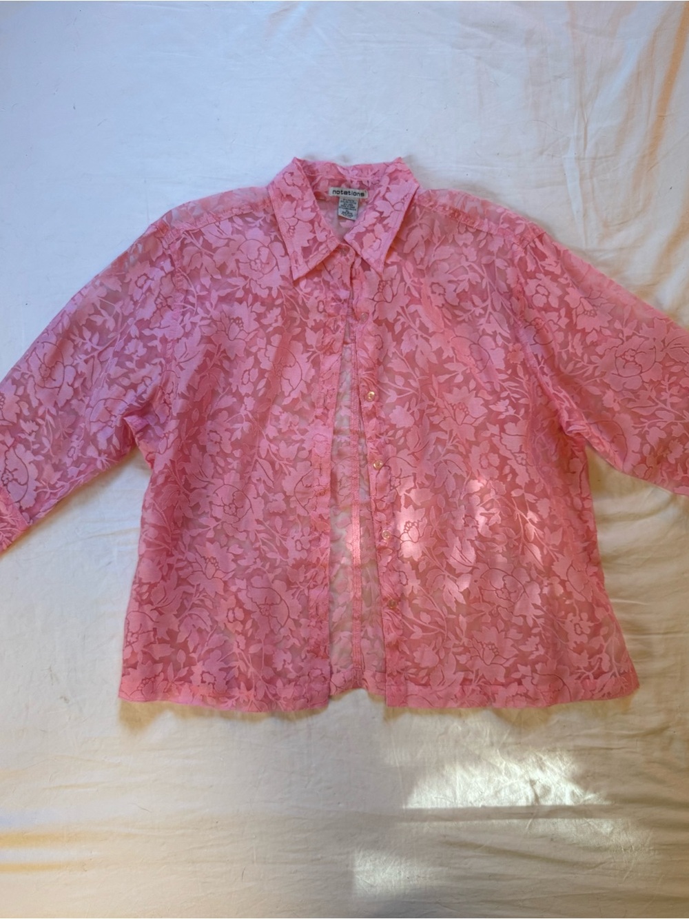 Y2K pink floral burnout lace top